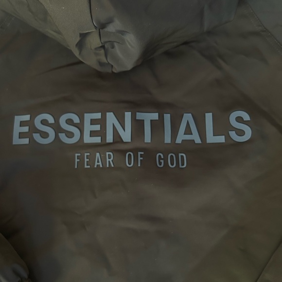 Essentials Fear Of God Brown Hooded Bomber Jacket Medium Spell Out Logo Zip - Picture 3 of 11